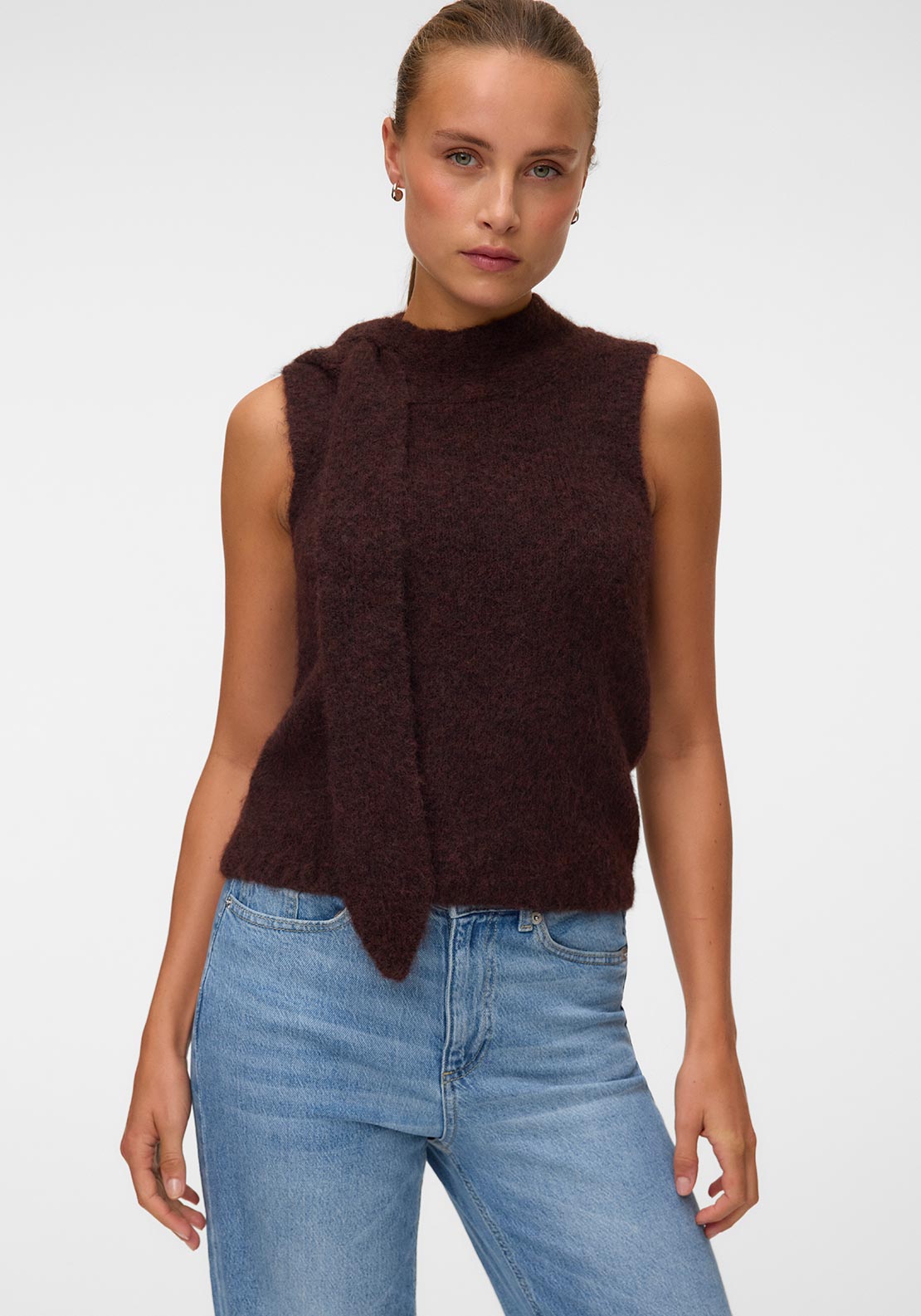 Vero Moda Venezia Sleeveless with Neck Detail Vest, Brown
