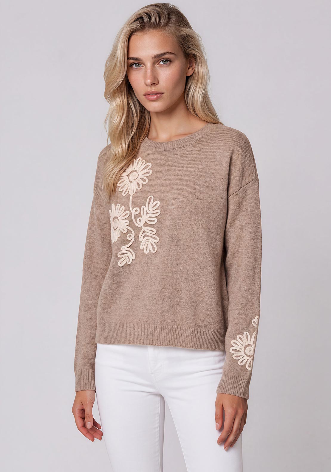 Vero Moda Lia Flower Knit Jumper, Brown