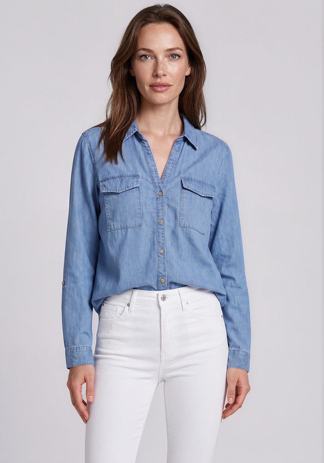 Vero Moda Bumpy Pocket Detail Denim Shirt, Medium Blue