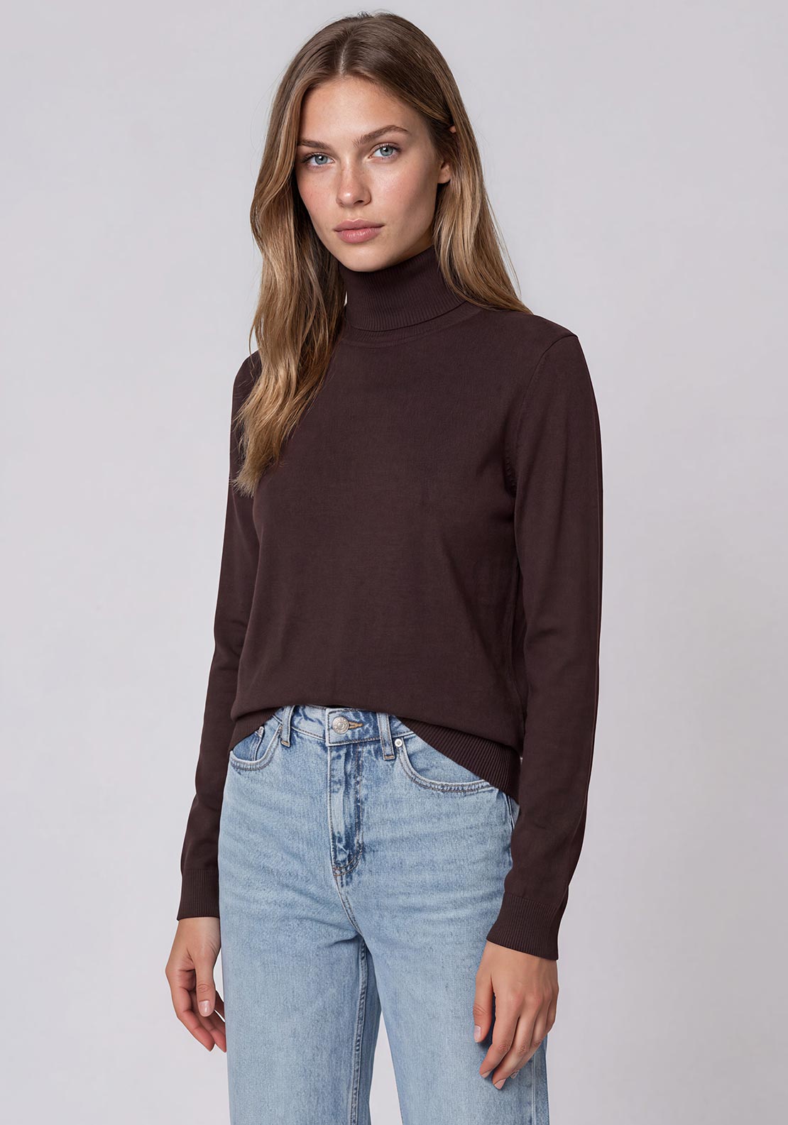 Vero Moda Glory Polo Neck Knit Top, Brown