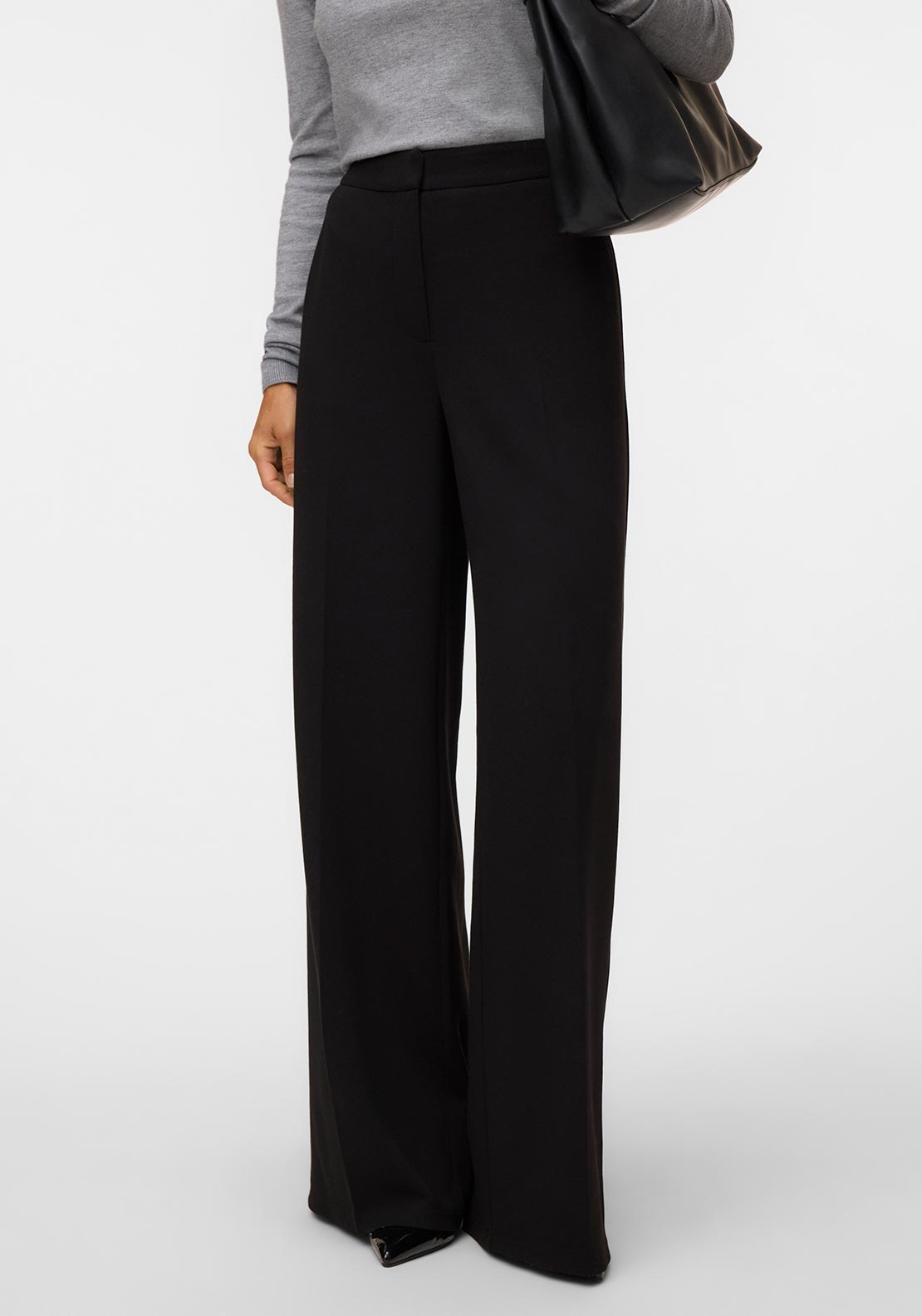 Vero Moda Bellis Mid Rise Wide Leg Trousers, Black