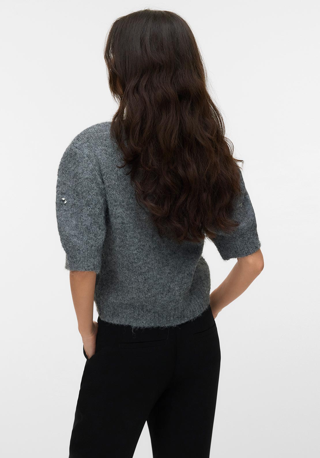 Vero Moda Claire Embellished Knit Top, Grey