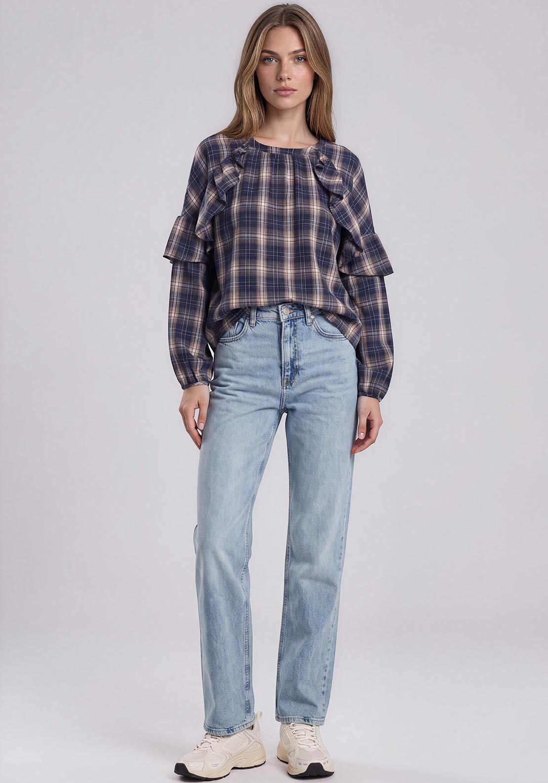 VMTILDA CHECK FLOUNCE LS TOP WVN