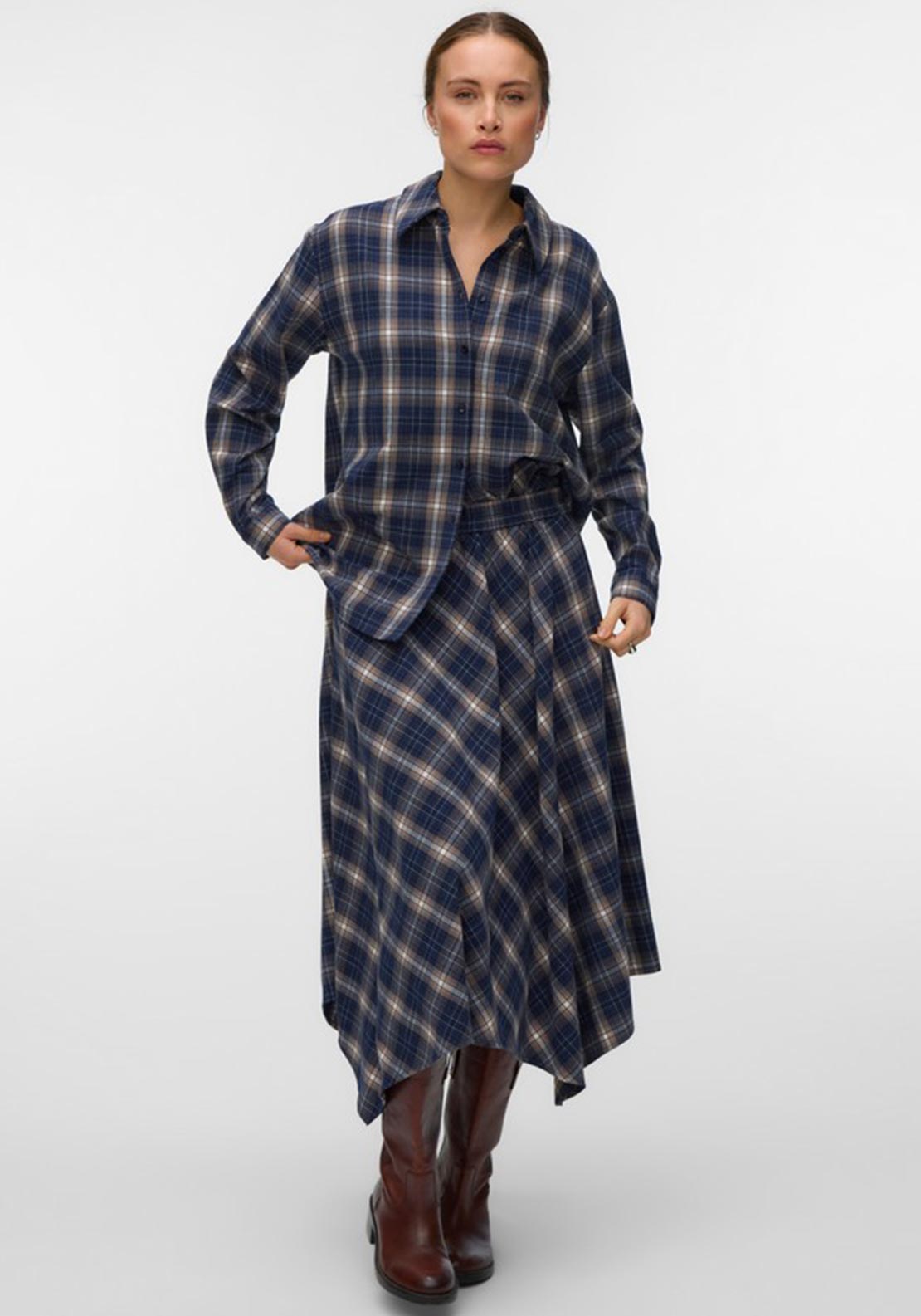Vero Moda Tilda Check Asymmetric Skirt, Navy