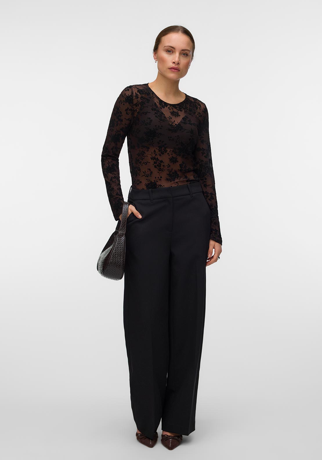 Vero Moda Flora Mesh Top, Brown
