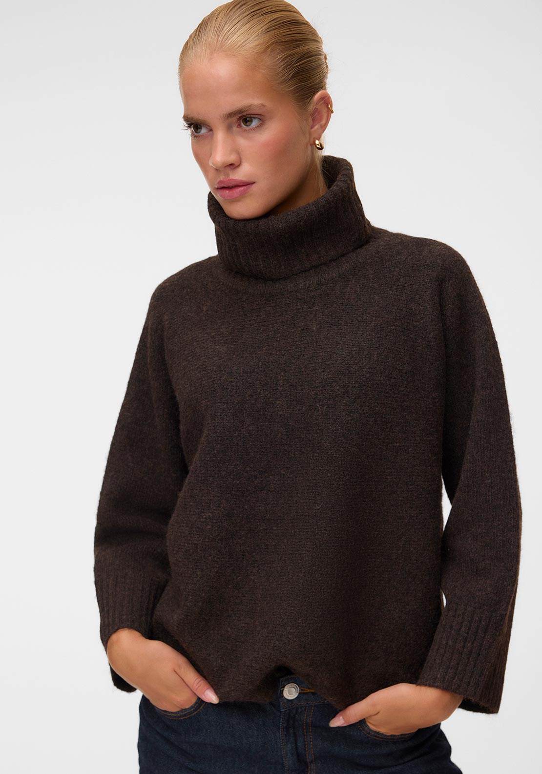 Vero Moda Violet Roll Neck Jumper, Brown