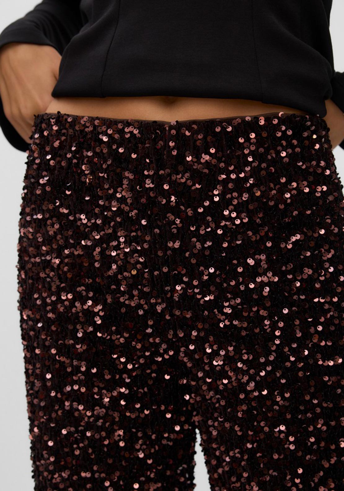 Vero Moda Bella Sequin Wide Leg Trousers, Brown