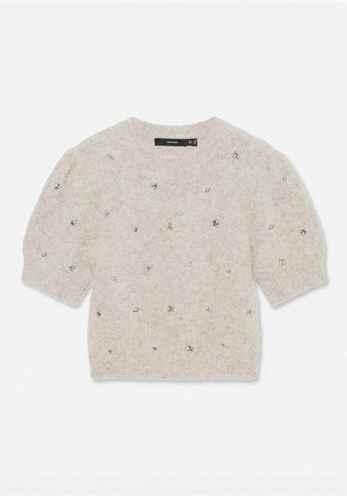 Vero Moda Claire Embellished Knit Top, Grey