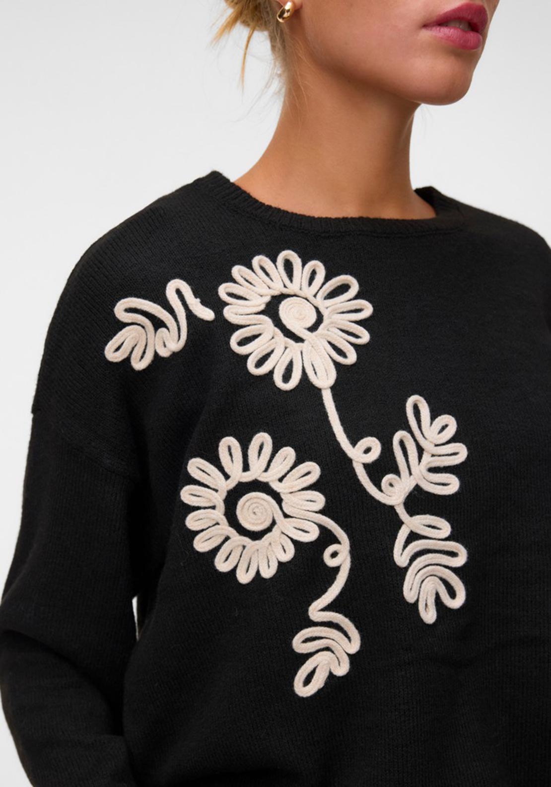 Vero Moda Lia Flower Knit Jumper, Black