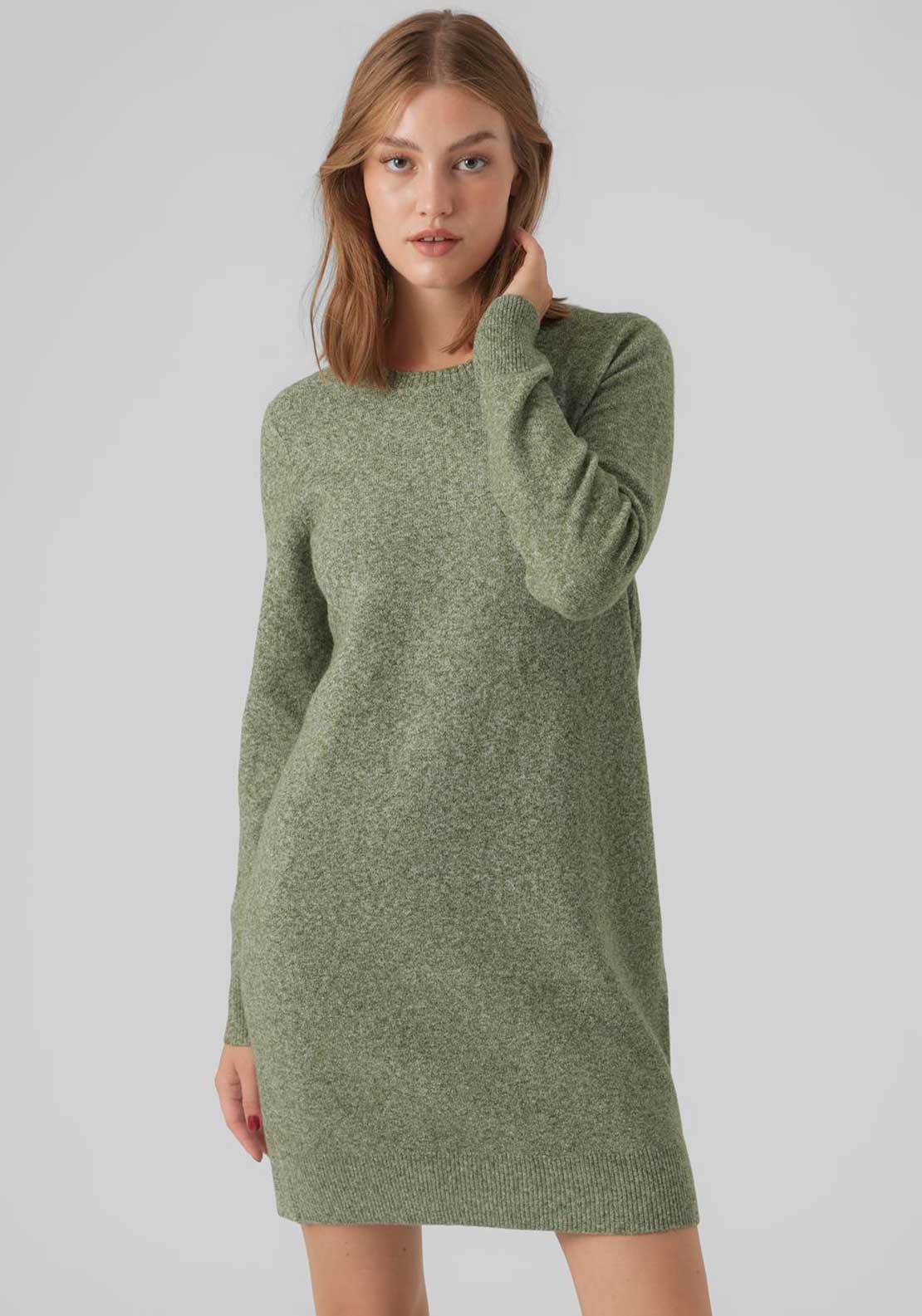 Vero Moda Doffy Long Sleeve Knit Dress, Green - McElhinneys