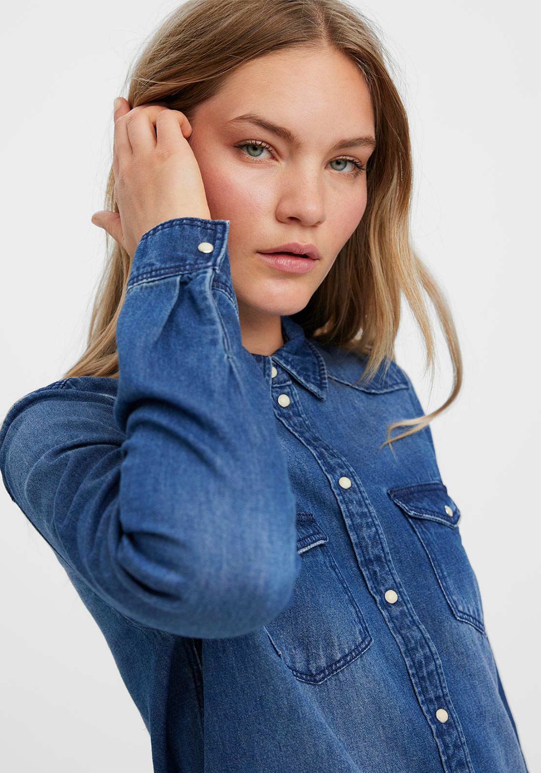 Vero Moda Maria Denim Slim Shirt, Medium Blue Denim