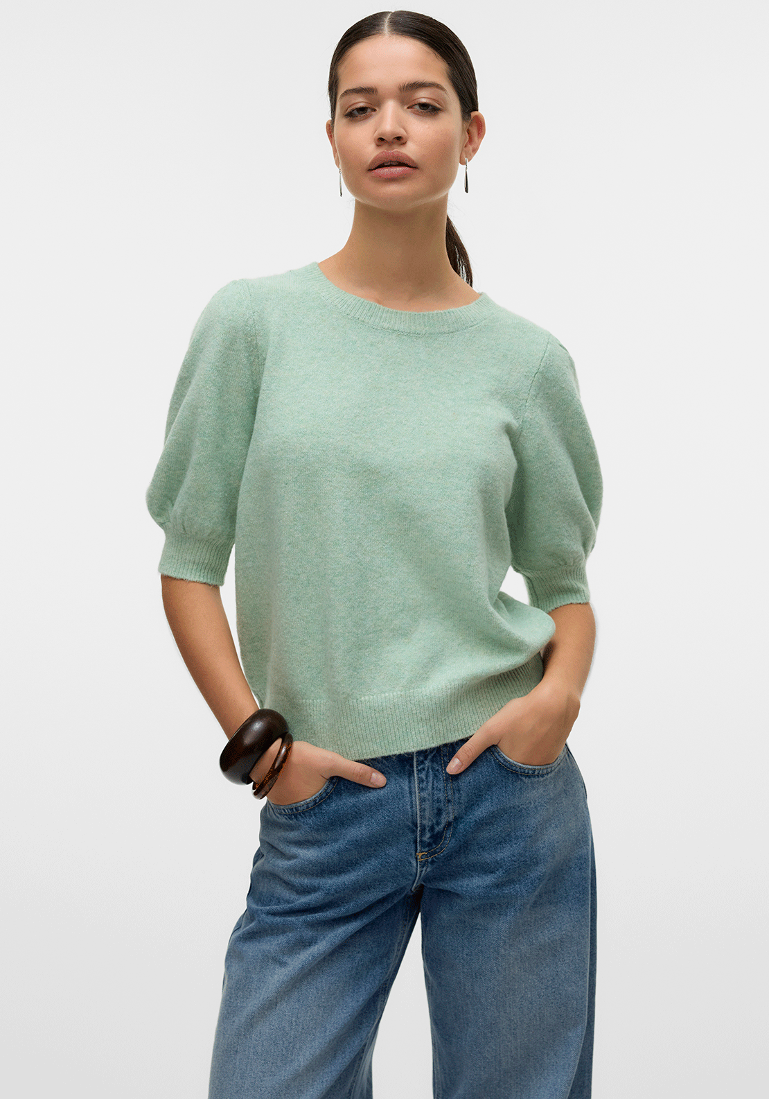 Vero Moda Doffy Short Sleeve Knit Sweater, Birds Egg Green