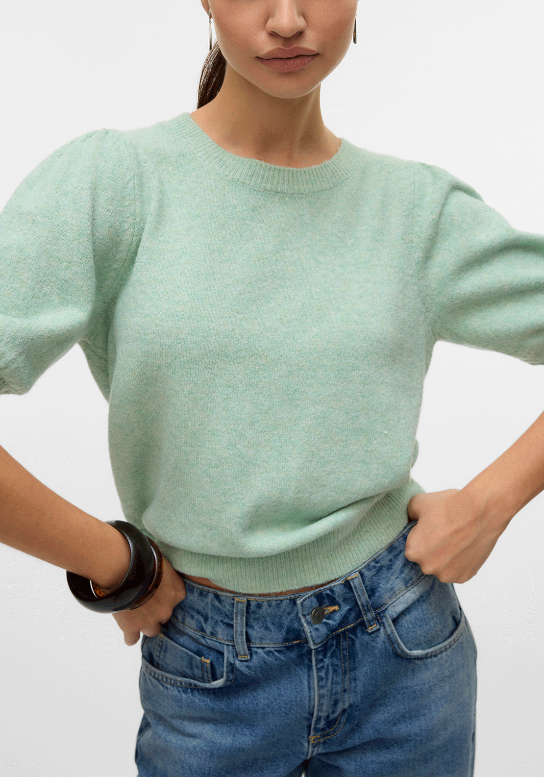 Vero Moda Doffy Short Sleeve Knit Sweater, Birds Egg Green