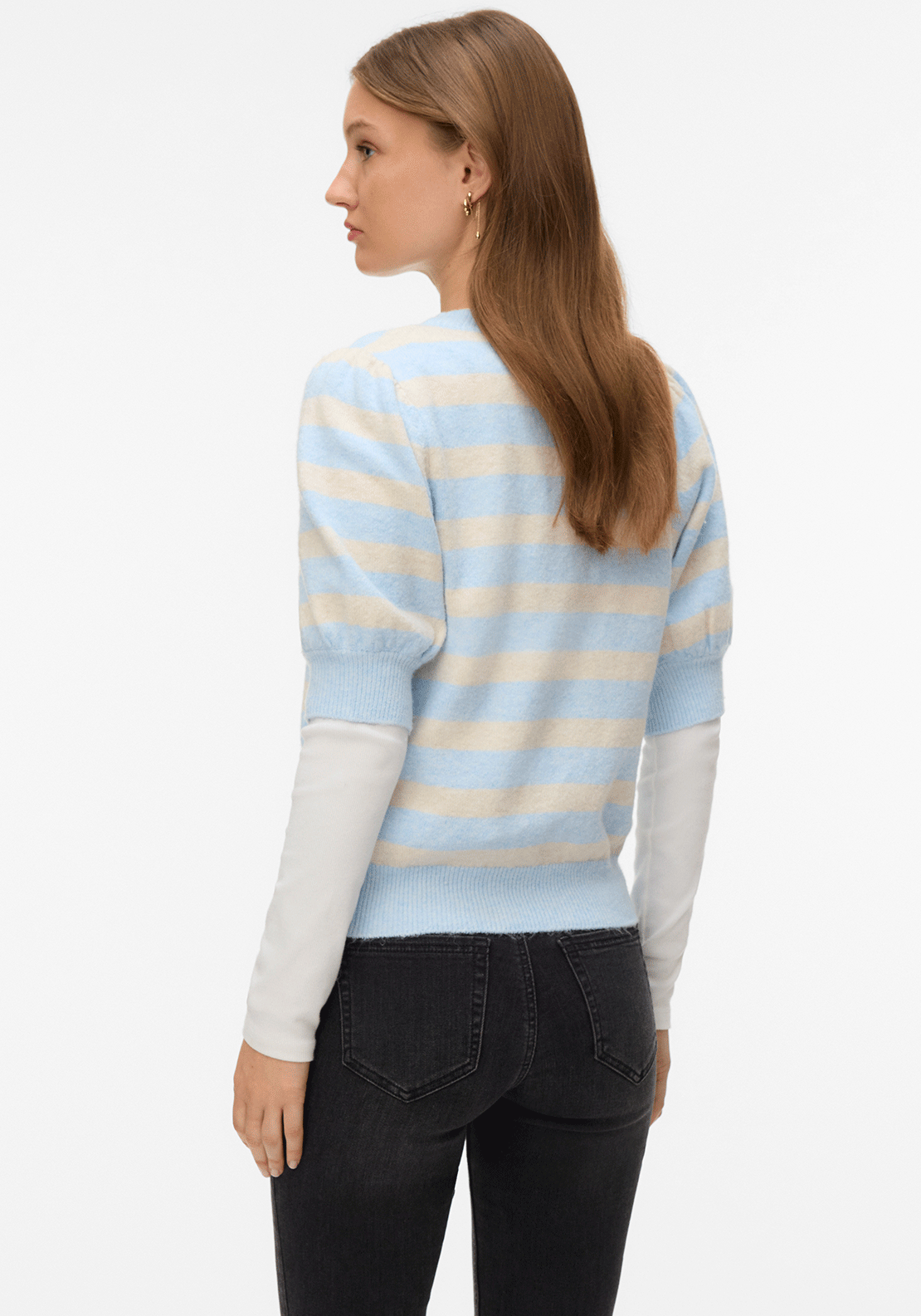 Vero Moda Doffy Short Sleeve Striped Knit Sweater, Blue and Cream