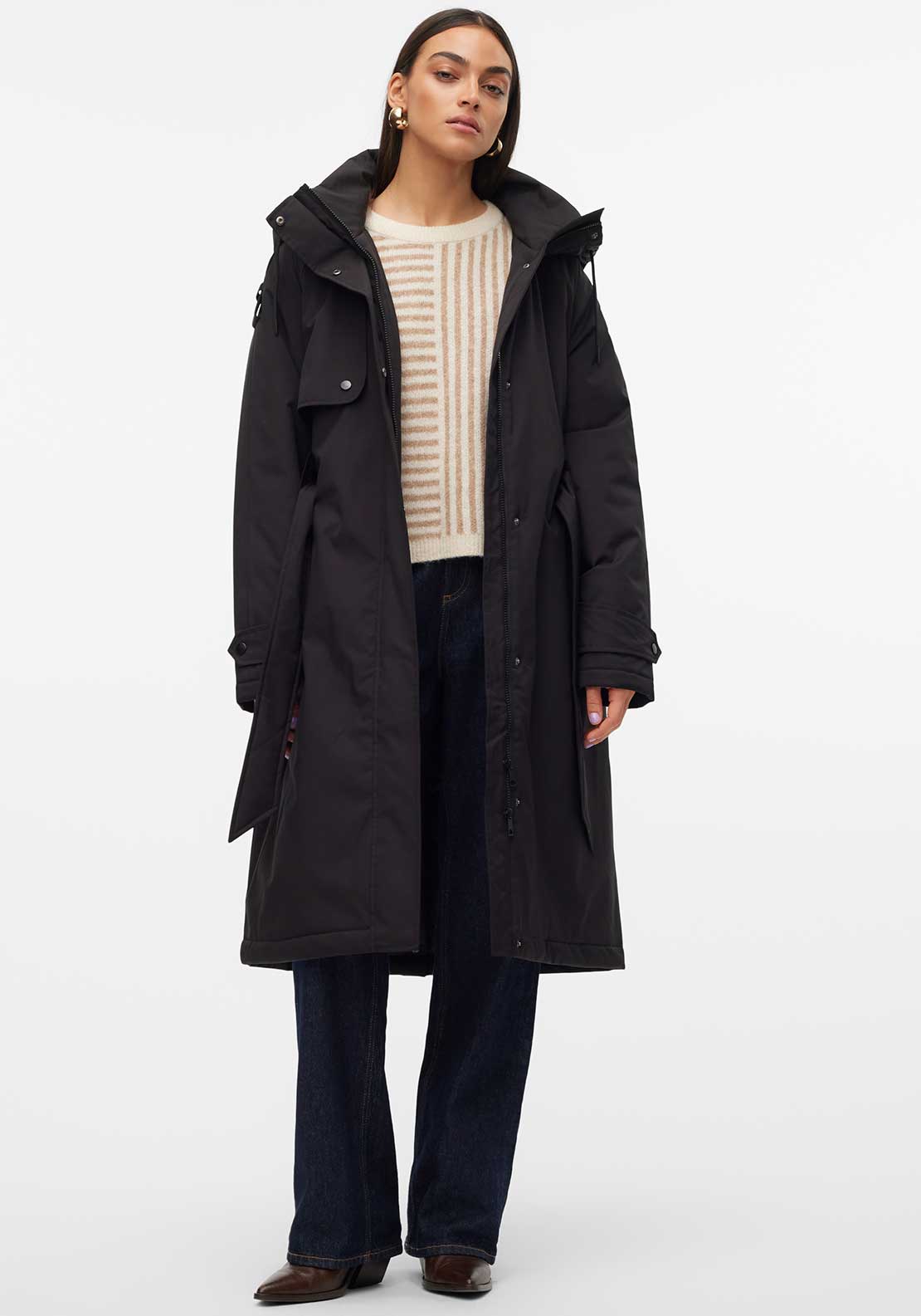 Vero Moda Jane Long Padded Hooded Coat, Black