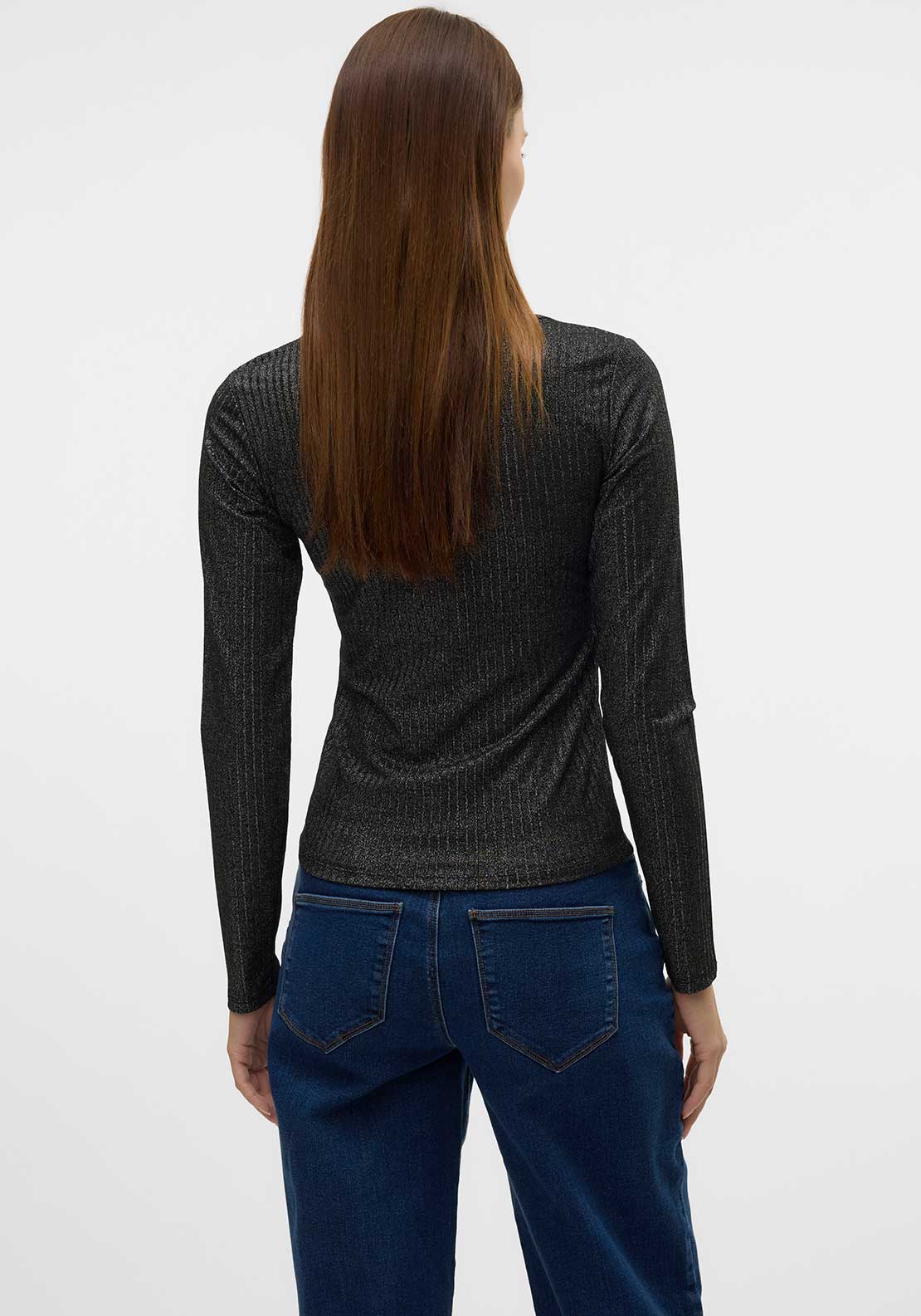 Vero Moda Cora Ribbed Glitter Top, Black