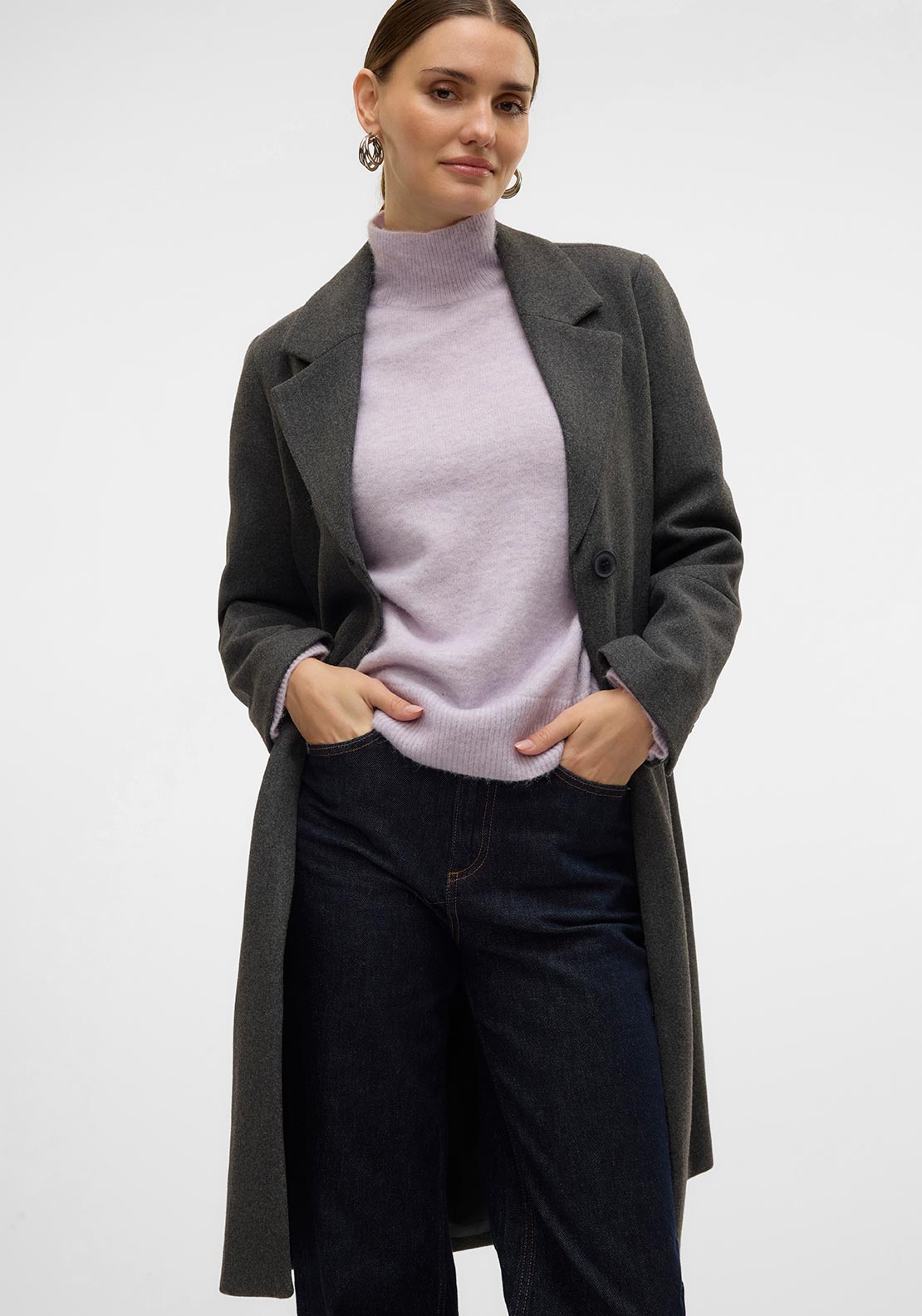 Vero Moda Fortune Sara Long Coat, Dark Grey