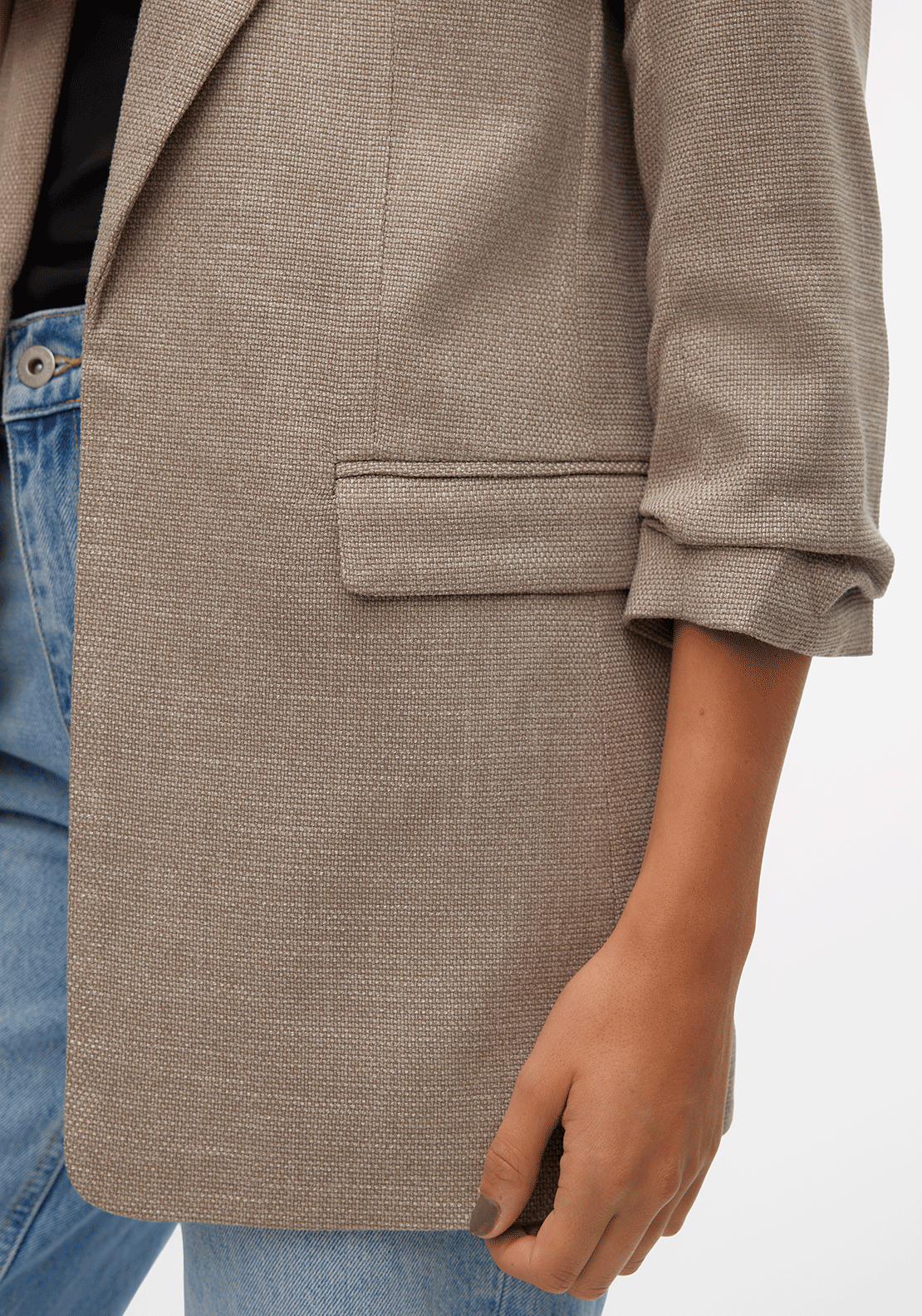 Vero Moda Frida Woven Ruched Sleeve Blazer, Mink Beige