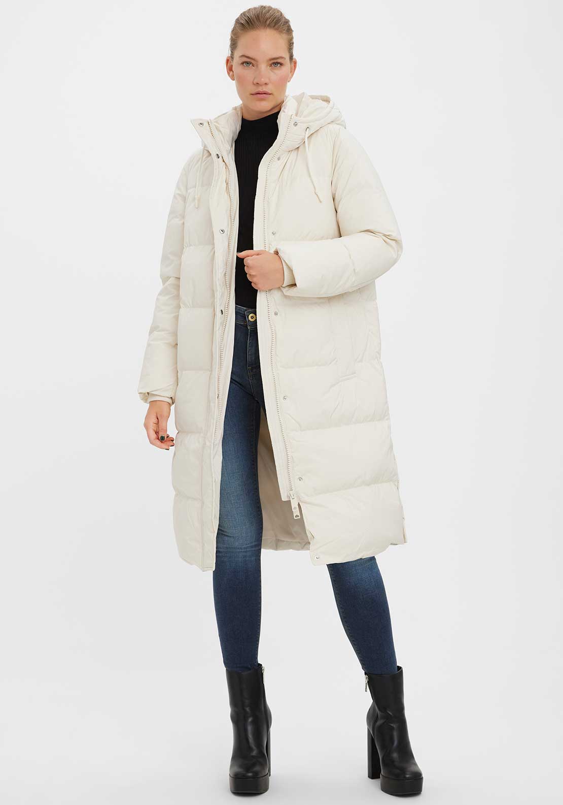 Vero Moda Erica Holly Long Puffer Coat, Cream McElhinneys