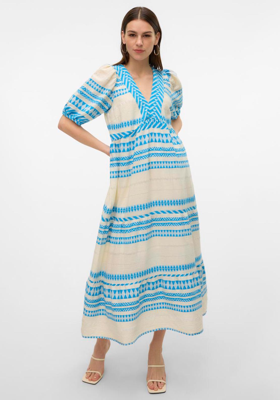 aztec print maxi dress Vero Moda Rosanna Aztec Print Maxi Dress, Birch & Ibiza Blue