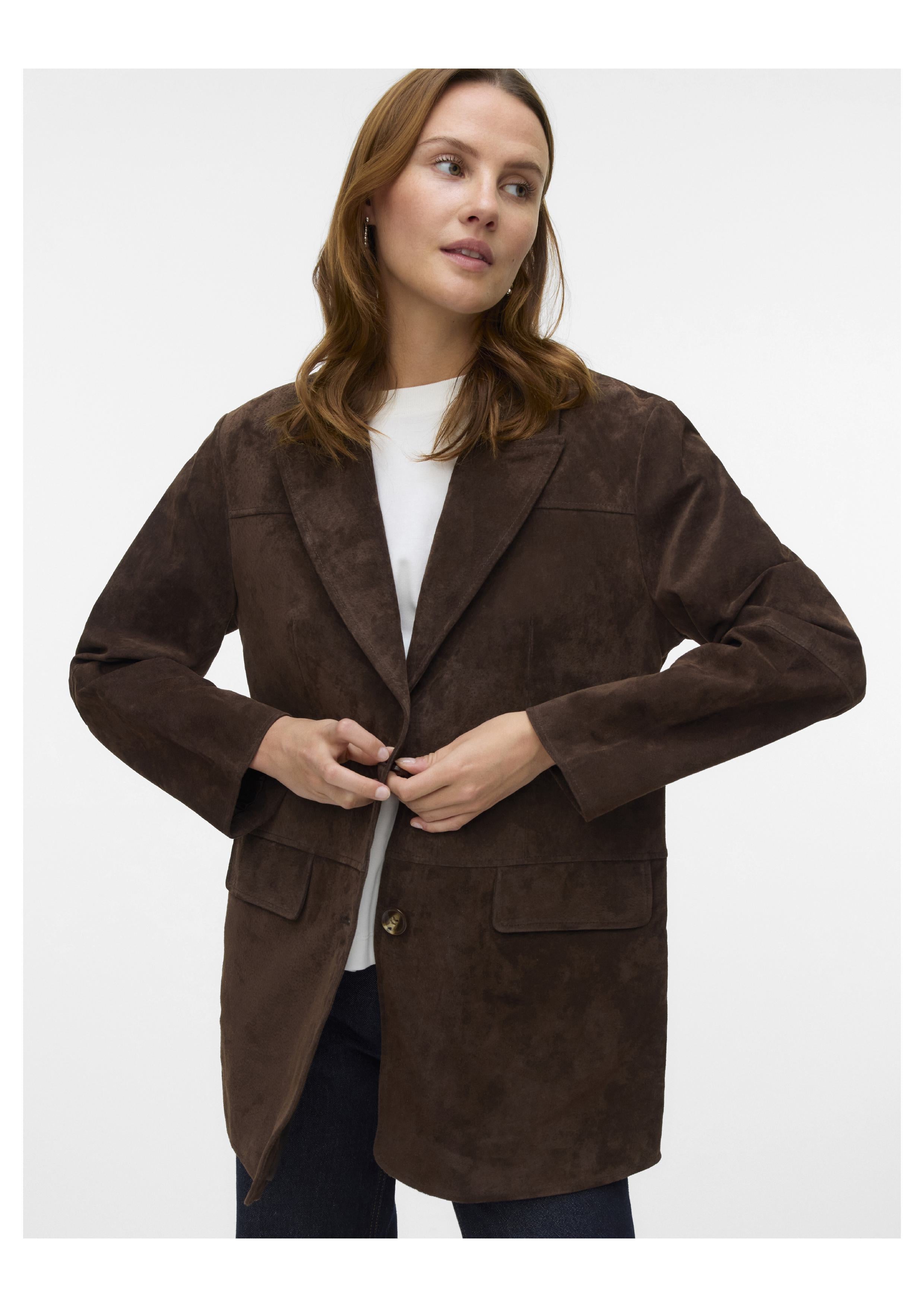 Vero Moda Pernille Long Sleeve Suede Jacket, Brown McElhinneys