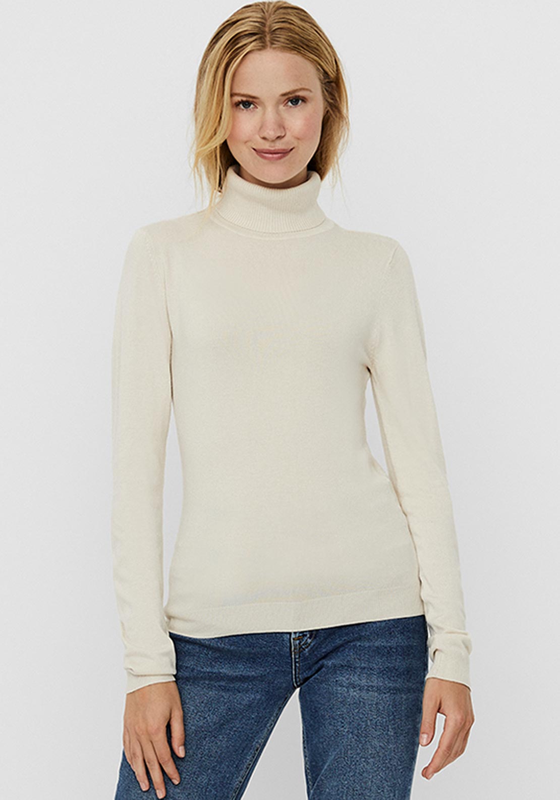 Vero Moda Glory Polo Neck Knit Top, Cream