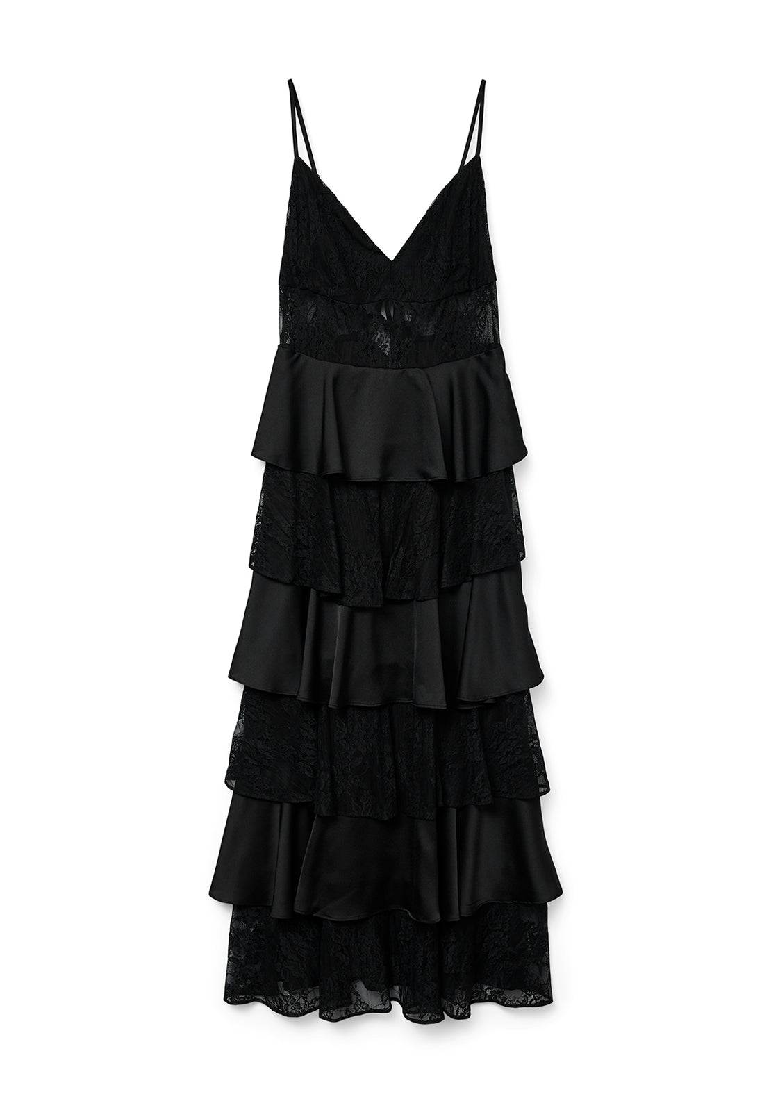 Vero Moda Dinna Lace Ruffle Maxi Dress, Black Vero Moda Dinna Lace Ruffle Maxi Dress, Black