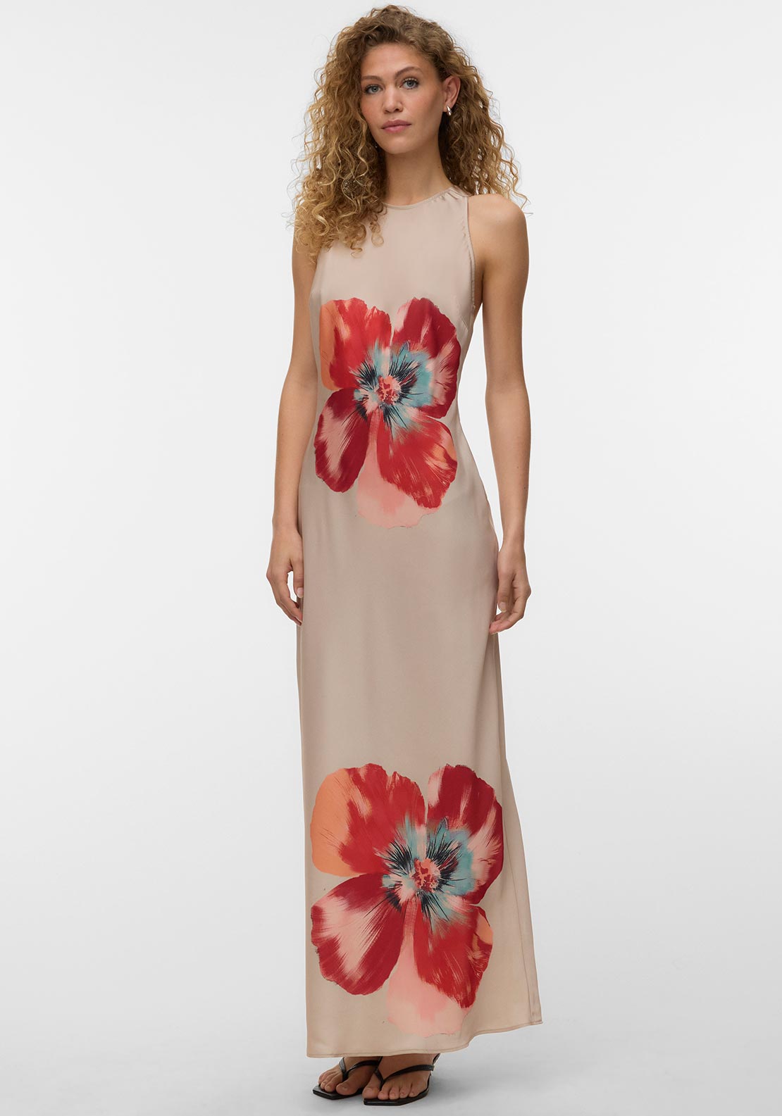 Vero Moda Reba Floral Satin Maxi Dress, Light Gold Vero Moda Reba Floral Satin Maxi Dress, Light Gold