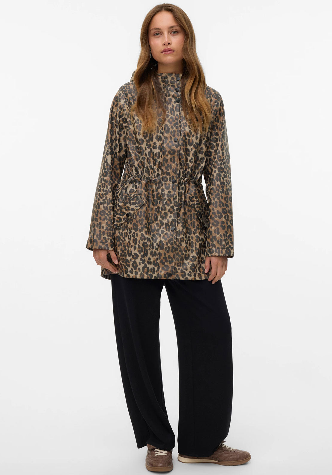 Vero Moda Malou Leopard Coated Raincoat, Brown
