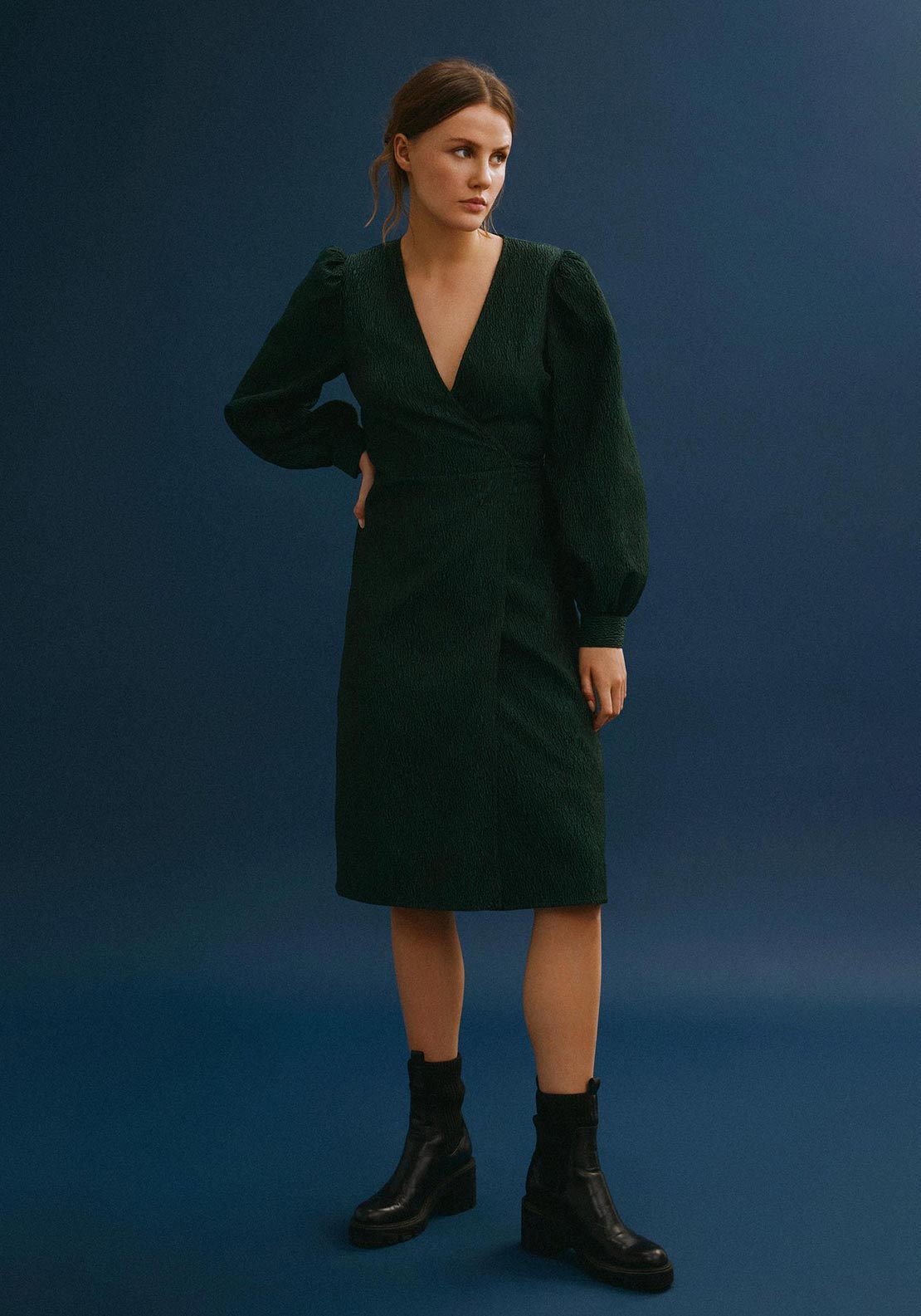 Vila Peria Jacquard Wrap Mini Dress, Ponderosa Pine - McElhinneys