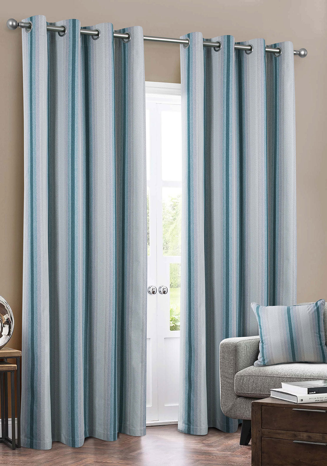 EA Design Vega Stripe Blackout Curtains, Blue Green