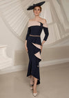 Veni Infantino Off The Shoulder Fishtail Dress, Navy & Champagne