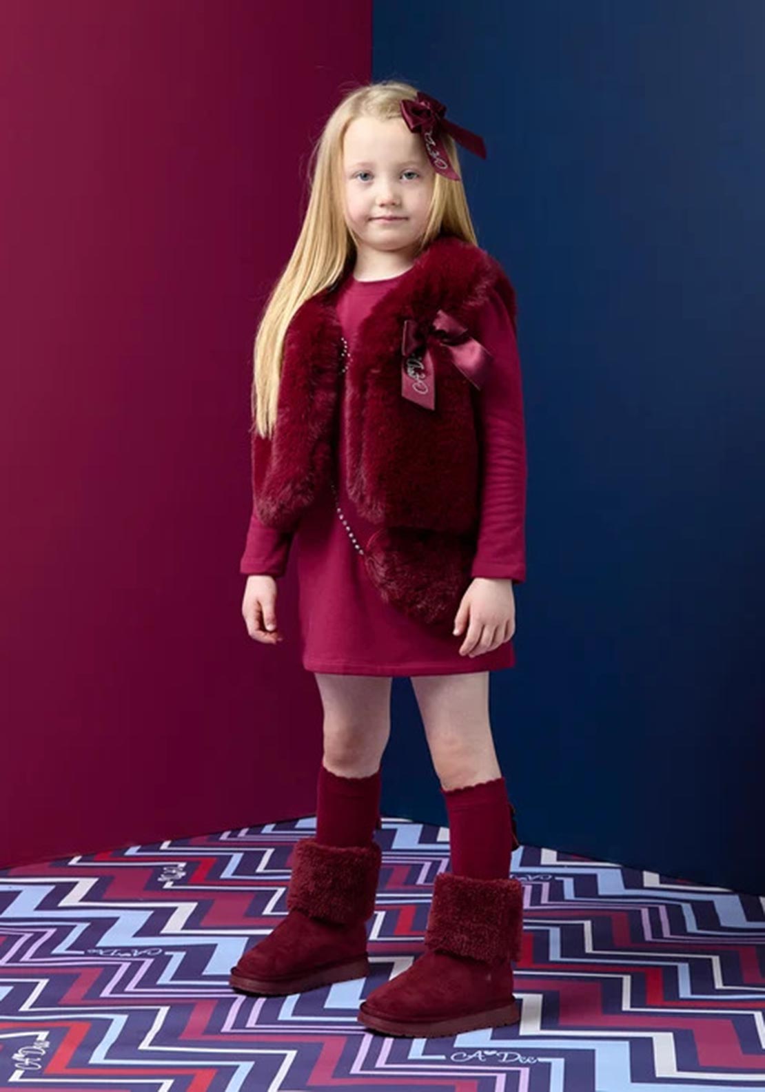 A Dee Mini Girl Anna Faux Fur Gilet, Wine