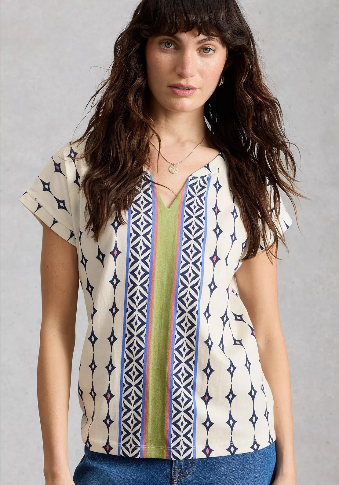 White Stuff Nelly Notch Neck Short Sleeve, Off-White