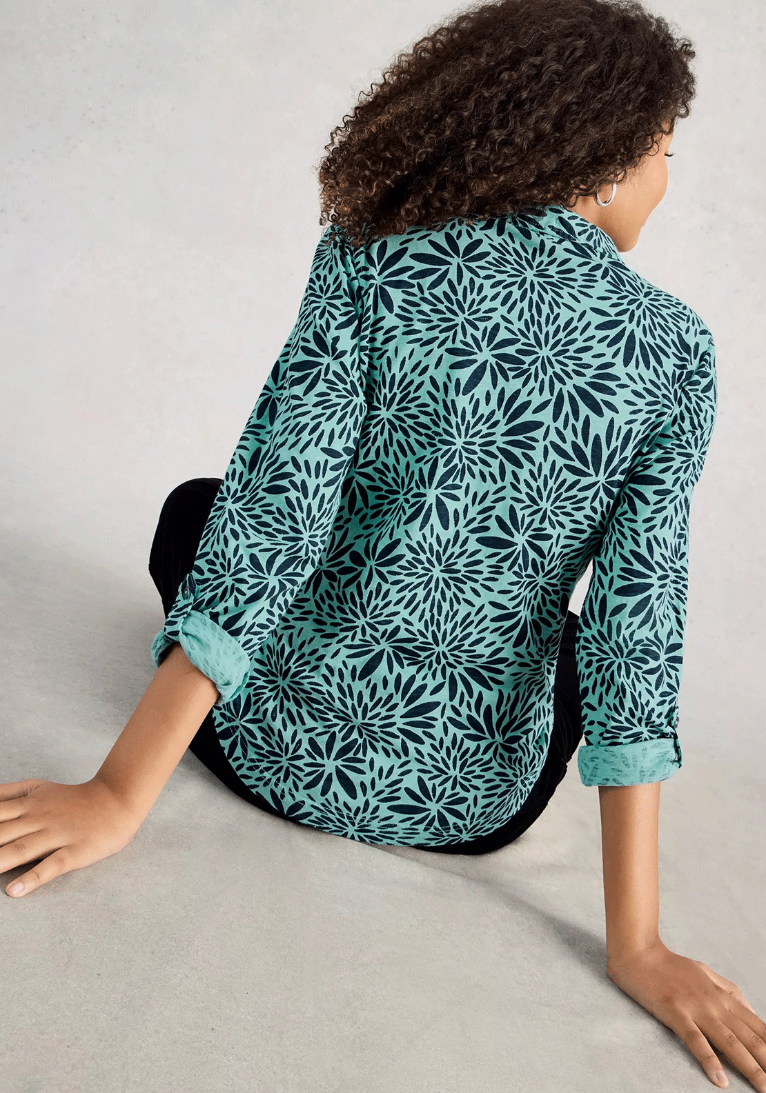 White Stuff Annie Patterned Jersey Shirt, Blue
