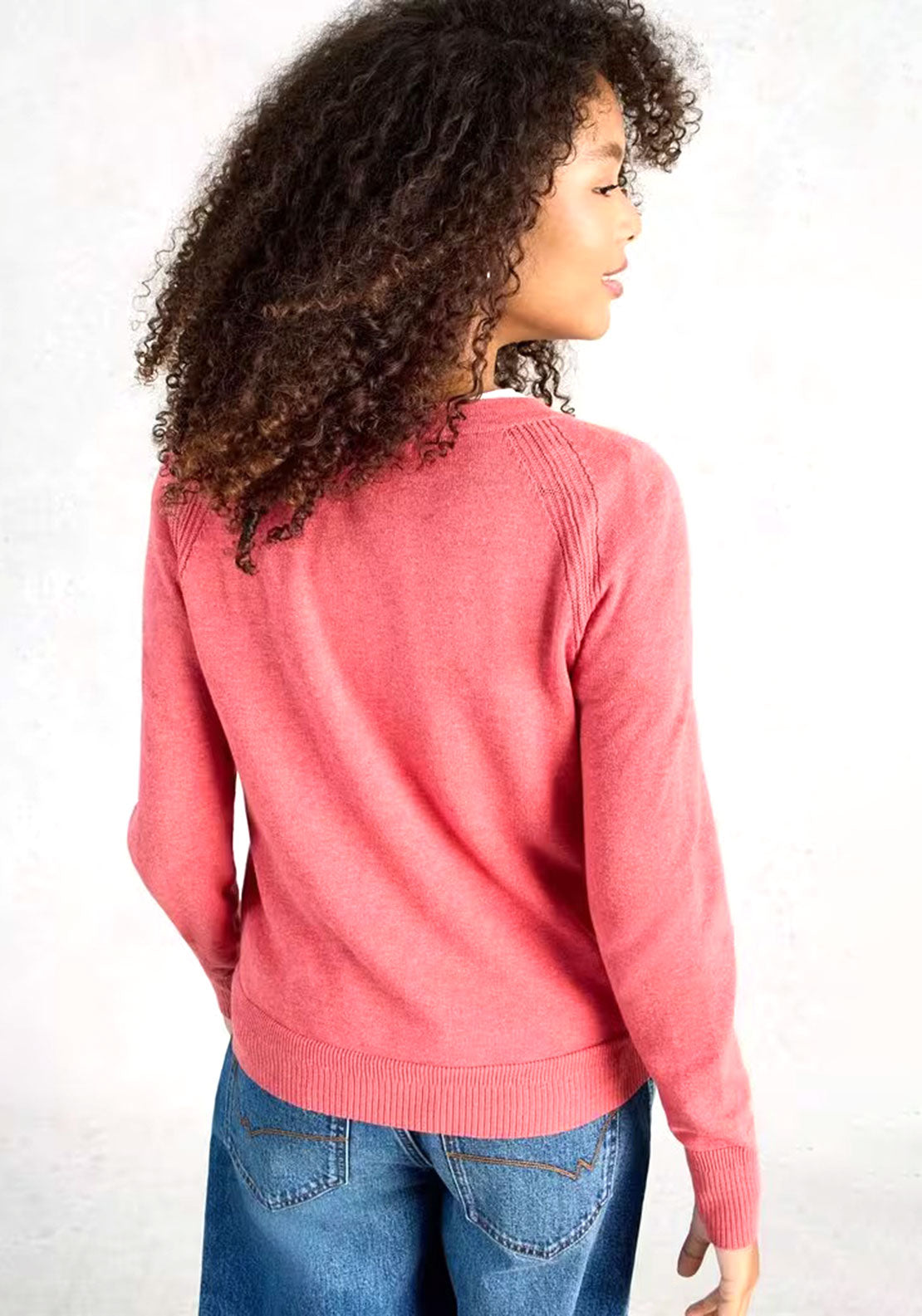 White Lulu Crew Neck Cotton Cardigan, Pink