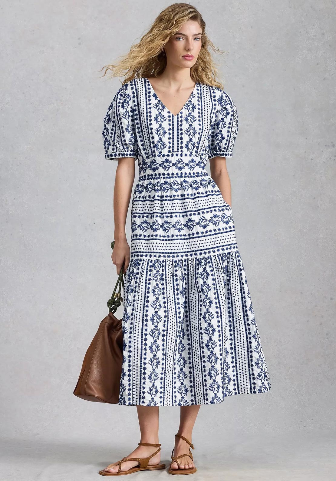 White Stuff Jolene Embroidered Maxi Dress, White & Blue