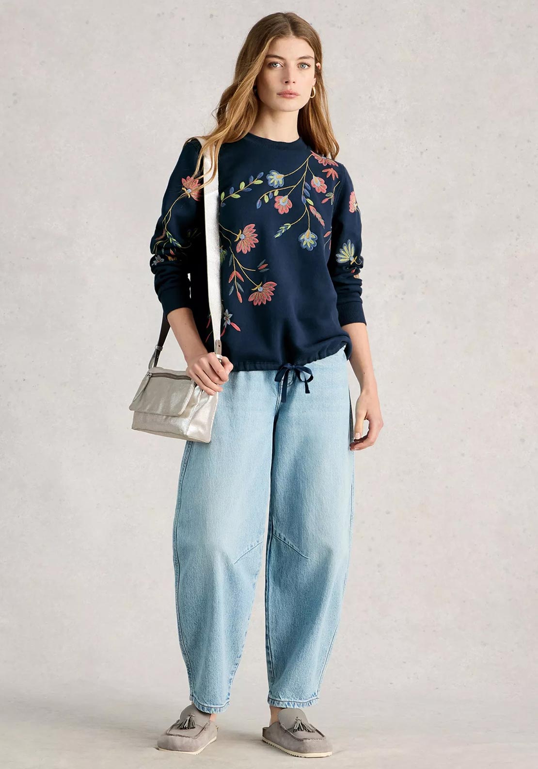 White Stuff Floral Embroidered Sweatshirt, Navy