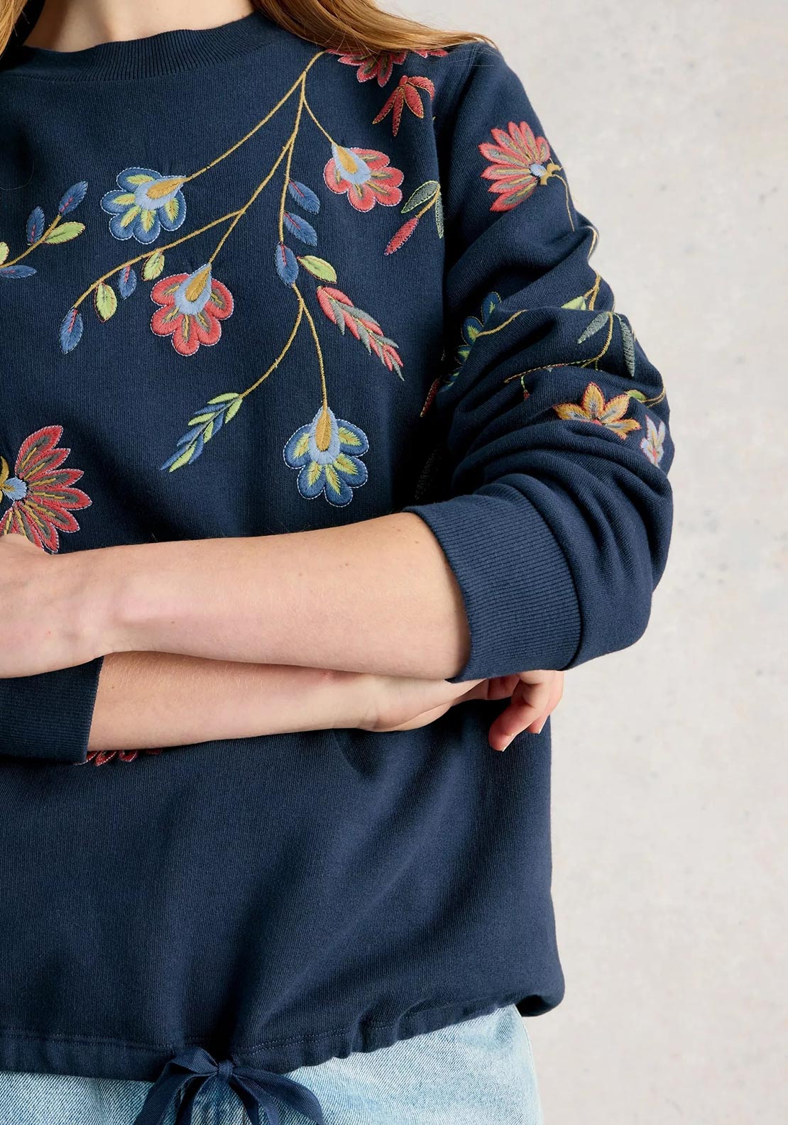 White Stuff Floral Embroidered Sweatshirt, Navy
