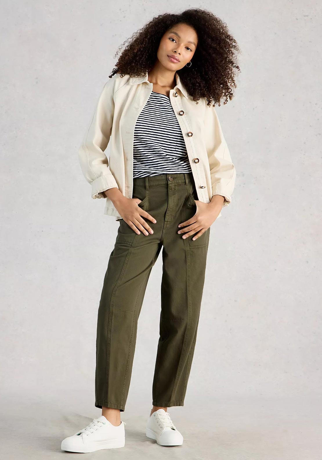 White Stuff Aubrey Barrel Cotton Trousers, Green