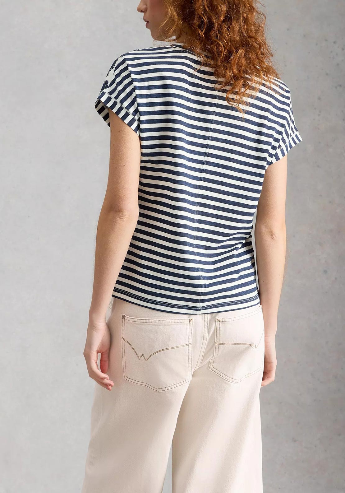 White Stuff Nelly Knit Short Sleeve Sweater, Ivory & Navy