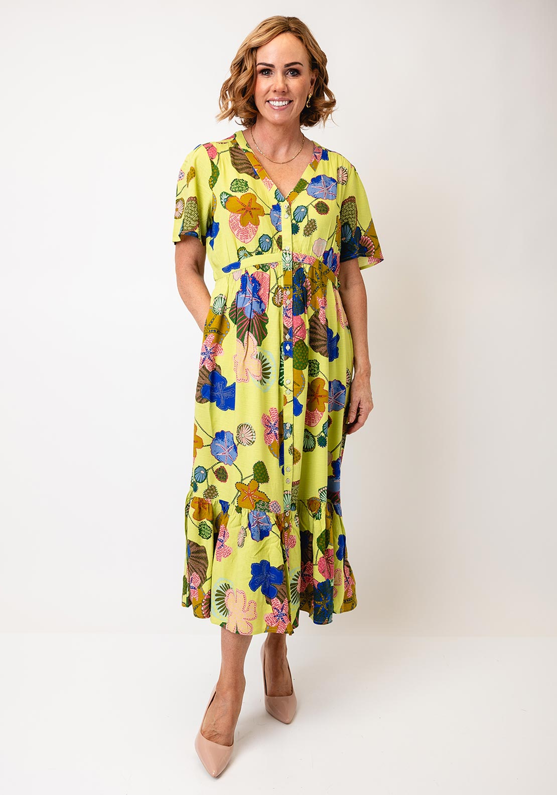 White Stuff Phoebe Abstract Floral Print Dress, Lime Green