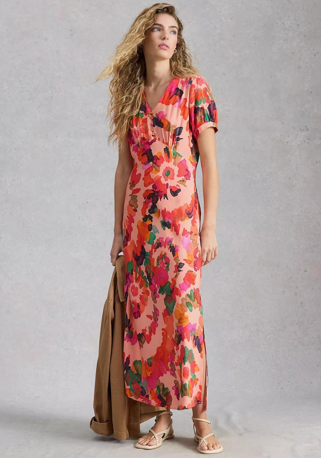 White Stuff Hope Printed Bias Cut Maxi Dress, Pink