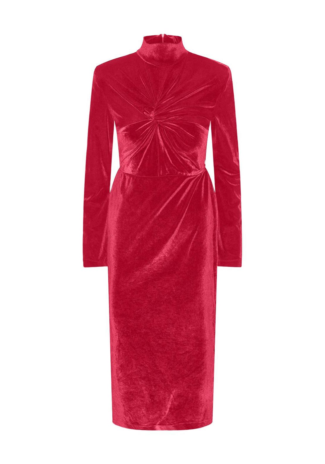 Y.A.S Novella Twisted Front Velvet Midi Dress, Tango Red - McElhinneys Y.A.S Novella Twisted Front Velvet Midi Dress, Tango Red - McElhinneys