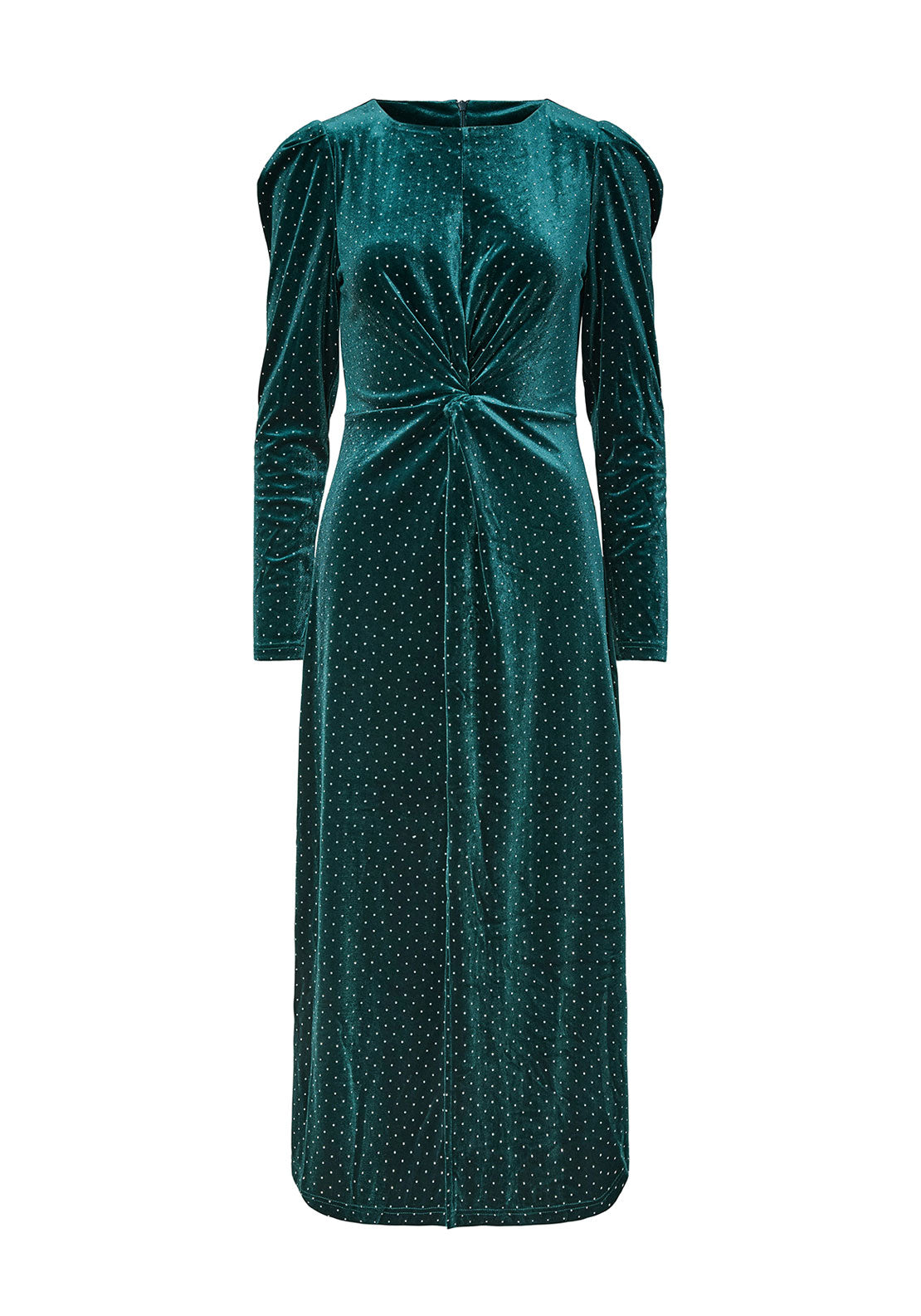 Y.A.S Hella Rhinstone Velour Long Dress, Green - McElhinneys