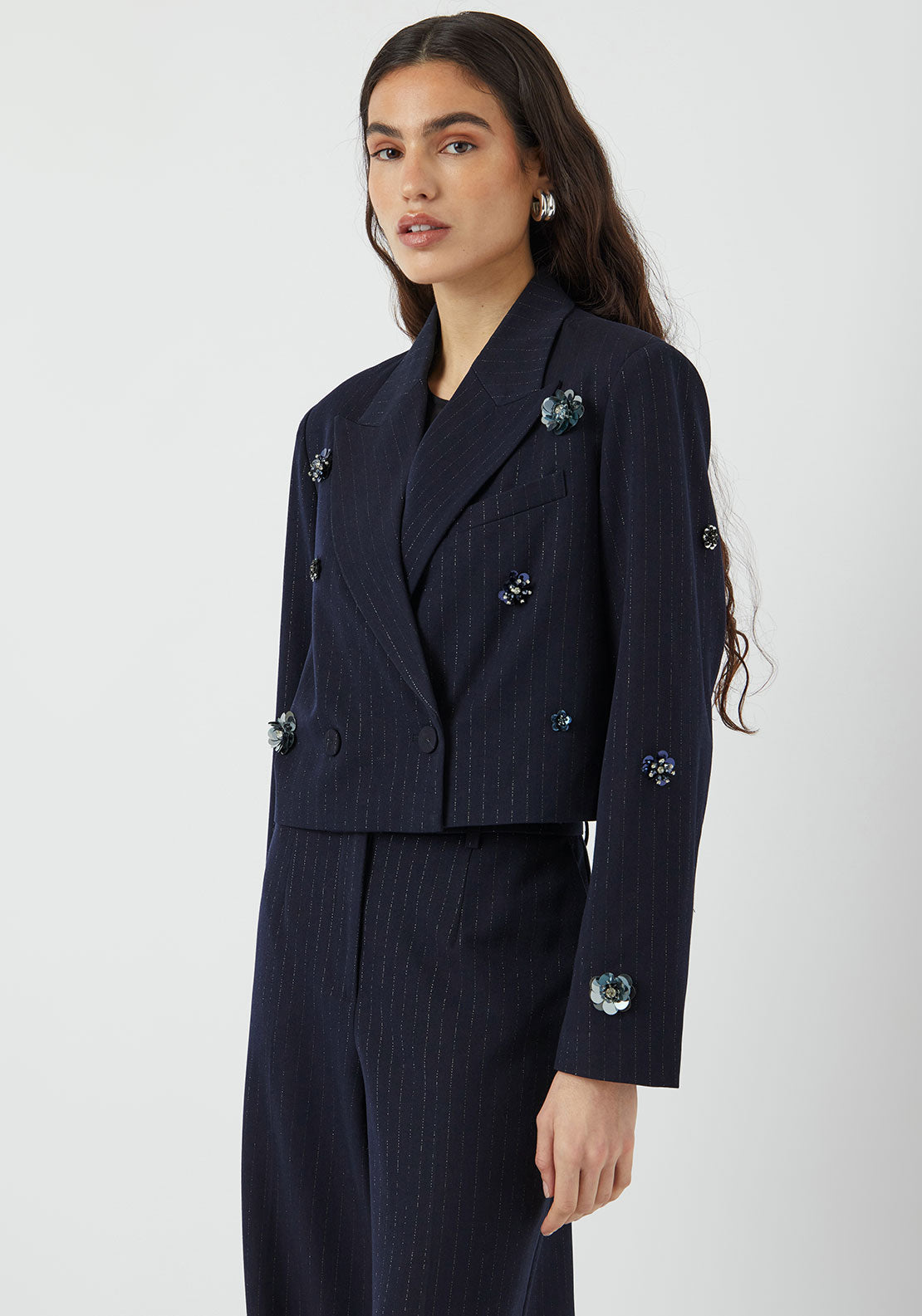 Y.A.S Midnight Embellished Cropped Blazer, Navy