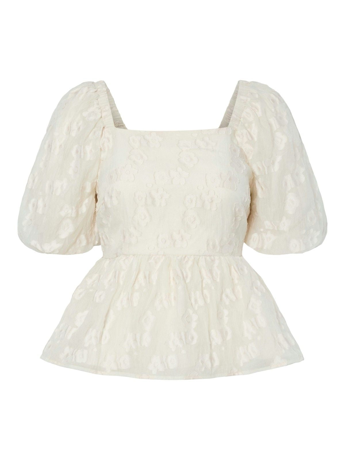 Y.A.S Lize Square Neck Jacquard Blouse, White
