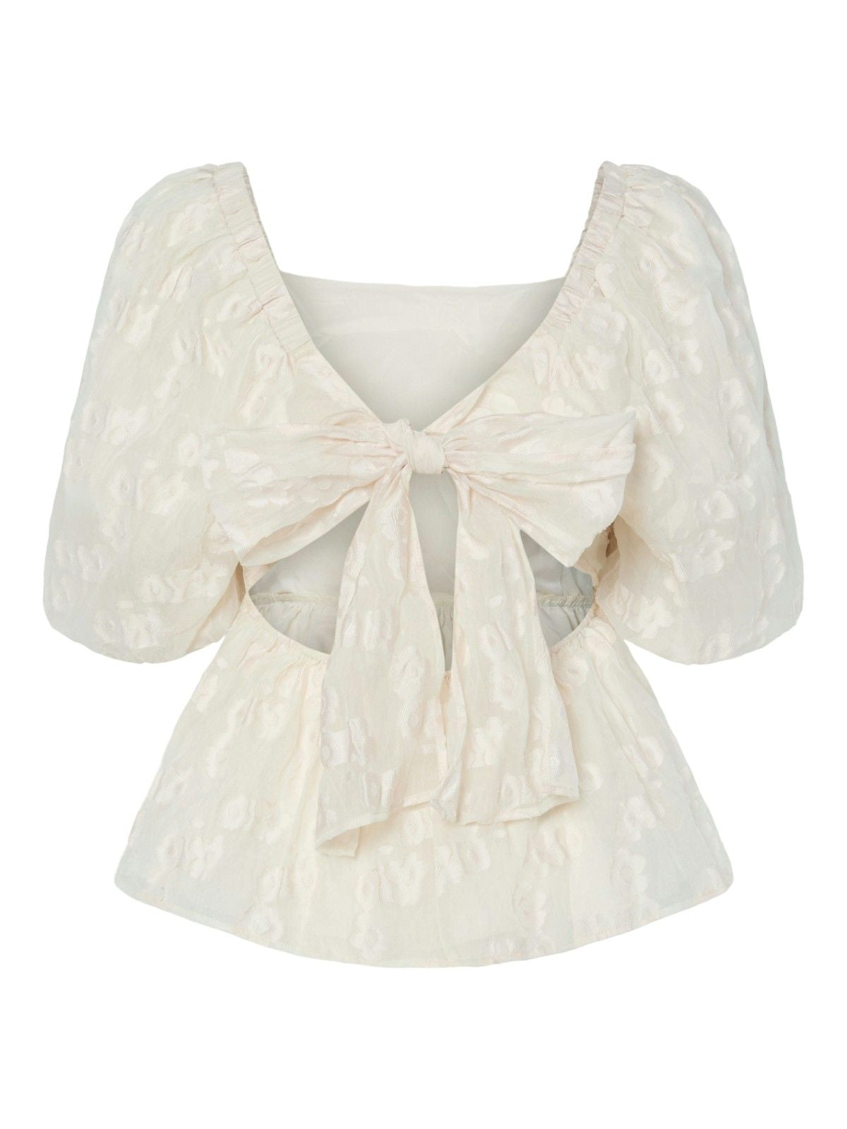 Y.A.S Lize Square Neck Jacquard Blouse, White