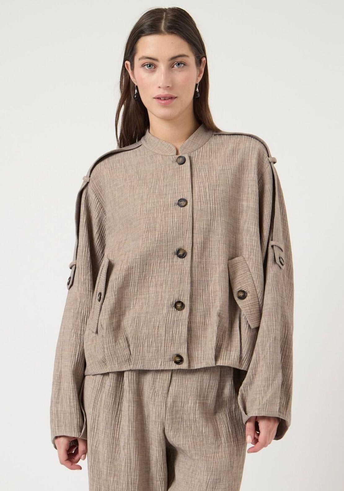 YAS Button Up Front Jacket, Taupe