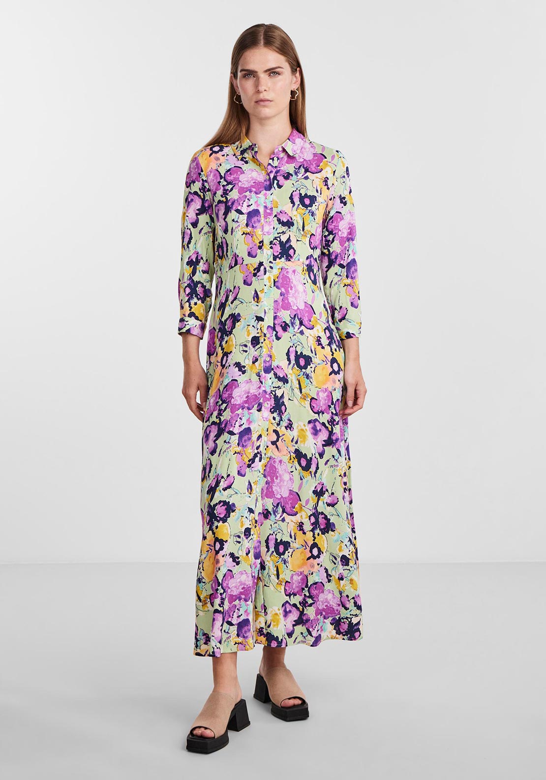 yas maxi shirt dress Y.A.S Avanna Floral Maxi Shirt Dress, Quiet Green